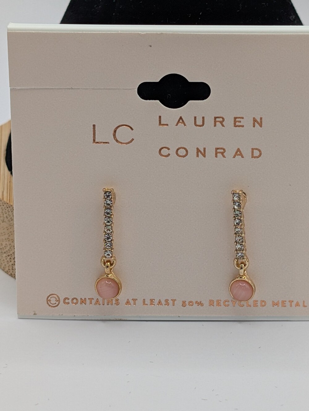 LC Lauren Conrad Gold and Pink Rhinestone Drop Earrings